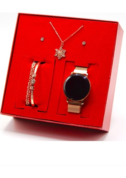 Dokunmatik Kadın Kol Saati Kolye Bileklik ve Küpe Set