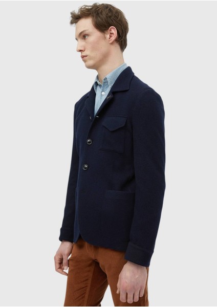 Lacivert Düz Shirt Shoulder Slim Fit %100 Yün Örme Ceket modelleri