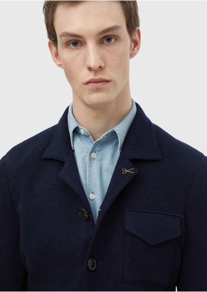 Lacivert Düz Shirt Shoulder Slim Fit %100 Yün Örme Ceket fırsatları
