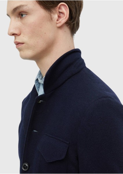 Lacivert Düz Shirt Shoulder Slim Fit %100 Yün Örme Ceket indirimleri