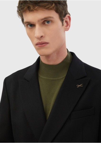 Siyah Düz Comfort Fit %100 Yün Ceket