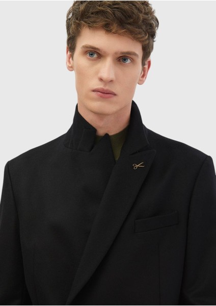 Siyah Düz Comfort Fit %100 Yün Ceket