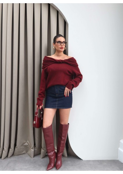 Açık Omuz Düğümlü Triko Kazak fiyatları