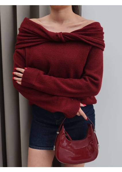 Açık Omuz Düğümlü Triko Kazak modelleri