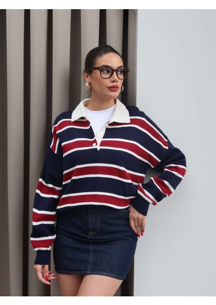 Polo Yaka Şeritli Triko Kazak modelleri