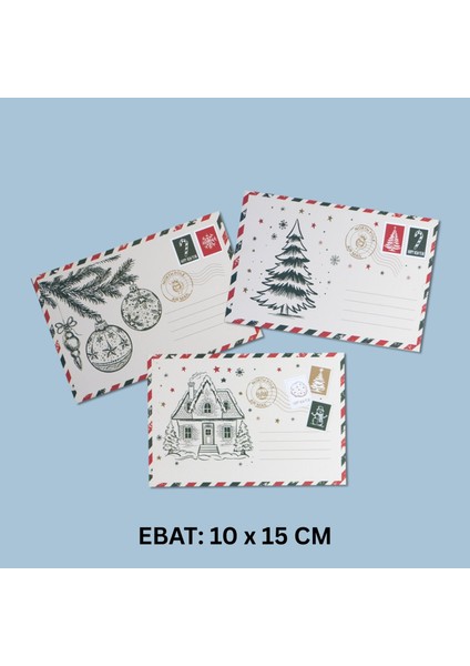 Yılbaşı Kartpostal ve Zarf Seti, 9 Adet, Yeniyıl Tebrik ve Hediye Kartı, 10X15CM (3 Farklı Tasarım) fiyatları