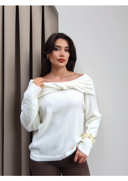 Açık Omuz Düğümlü Triko Kazak fiyatları