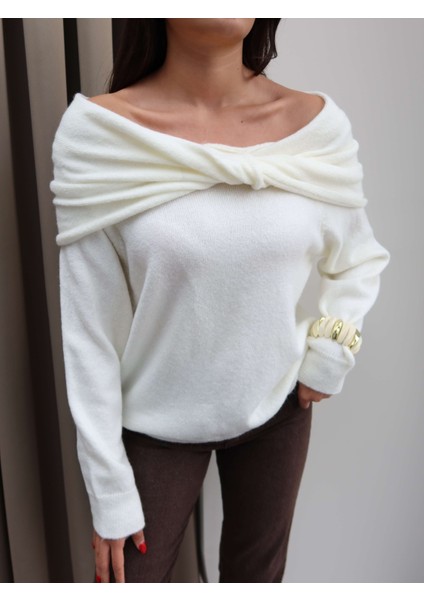 Açık Omuz Düğümlü Triko Kazak modelleri