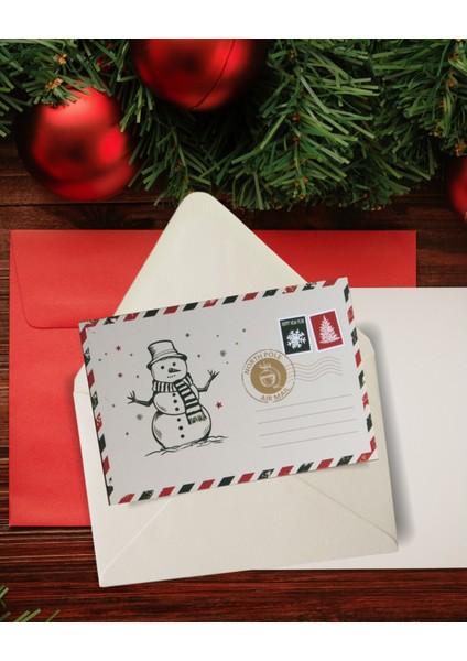 Yılbaşı Kardan Adam Kartpostal ve Zarf Seti, Yeniyıl, Noel, Tebrik ve Hediye Kartı, 6 Adet, 10X15 cm modelleri
