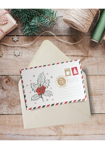 Yılbaşı Kokina Temalı Kartpostal ve Zarf Seti, Yeniyıl, Noel,tebrik ve Hediye Kartı, 6 Adet, 10X15CM fırsatları