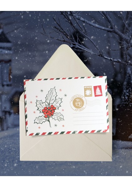 Yılbaşı Kokina Temalı Kartpostal ve Zarf Seti, Yeniyıl, Noel,tebrik ve Hediye Kartı, 6 Adet, 10X15CM indirimleri