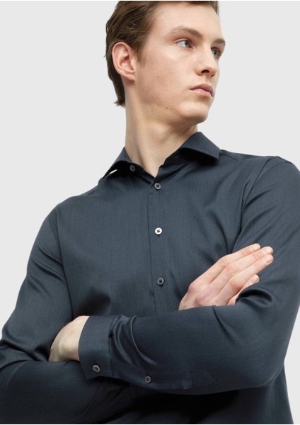 Antrasit Düz Casual Fit Dokuma Casual Ipek Karışımlı Gömlek modelleri