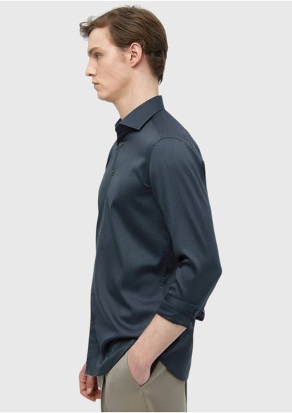 Antrasit Düz Casual Fit Dokuma Casual Ipek Karışımlı Gömlek fırsatları