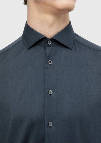 Antrasit Düz Casual Fit Dokuma Casual Ipek Karışımlı Gömlek indirimleri