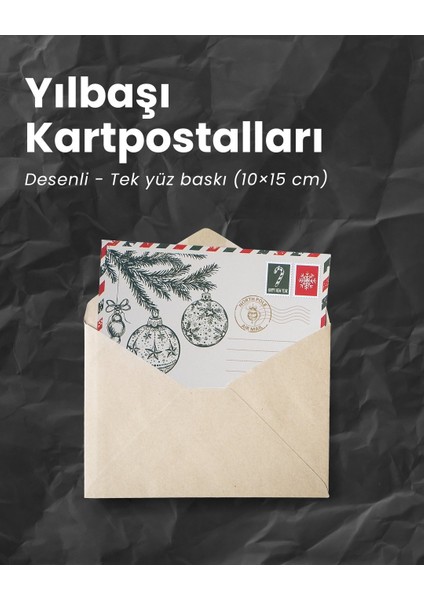 Yılbaşı Çam Ağacı ve Küre Temalı Kartpostal Seti, Yeniyıl Tebrik ve Hediye Kartı, 25 Adet, 10X15 cm modelleri