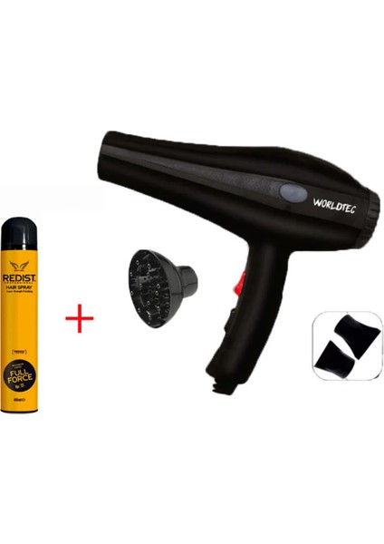 2400W Turbo Profesyonel Saç Kurutma Fön Seti, Siyah, Saç Spreyi Hediye