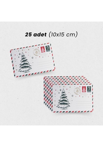 Yılbaşı Çam Ağacı Temalı Kartpostal Seti, Yeniyıl, Noel, Tebrik ve Hediye Kartları, 25 Adet, 10X15 cm