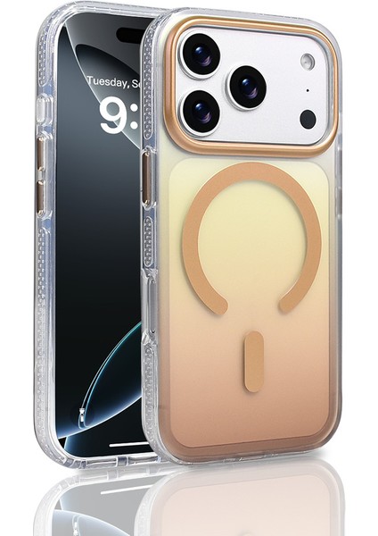 iPhone 17 Pro Kılıf Kablosuz Şarj Özellikli Şeffaf Transparan Renk Geçişli Toros Kapak
