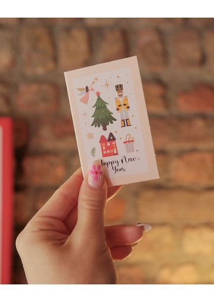 Yılbaşı Happy New Year Yazılı Hediye Kartı - Yeniyıl Tebrik & Not Kartı, 25 Adet, Krem, 5x8 cm modelleri