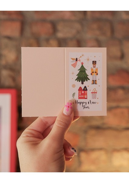 Yılbaşı Happy New Year Yazılı Hediye Kartı - Yeniyıl Tebrik & Not Kartı, 25 Adet, Krem, 5x8 cm fırsatları