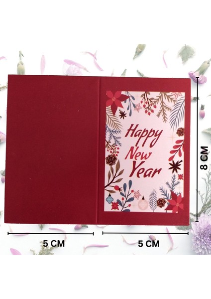 Yılbaşı Happy New Year Yazılı Hediye Kartı - Yeniyıl Tebrik & Not Kartı, 25 Adet, Kırmızı, 5 x 8 cm fiyatları