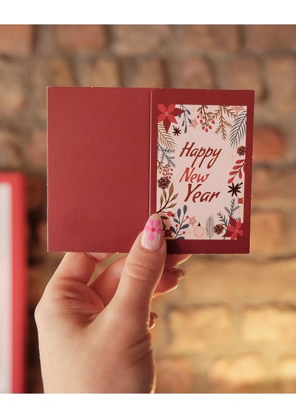 Yılbaşı Happy New Year Yazılı Hediye Kartı - Yeniyıl Tebrik & Not Kartı, 25 Adet, Kırmızı, 5 x 8 cm fırsatları
