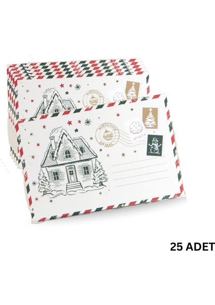 Yılbaşı Ev Temalı Kartpostal Seti, Yeniyıl, Noel, Tebrik ve Hediye Kartları, 25 Adet, 10X15 cm