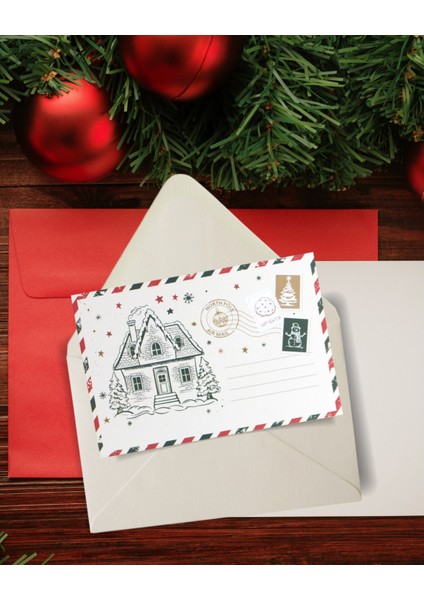 Yılbaşı Ev Temalı Kartpostal Seti, Yeniyıl, Noel, Tebrik ve Hediye Kartları, 25 Adet, 10X15 cm modelleri