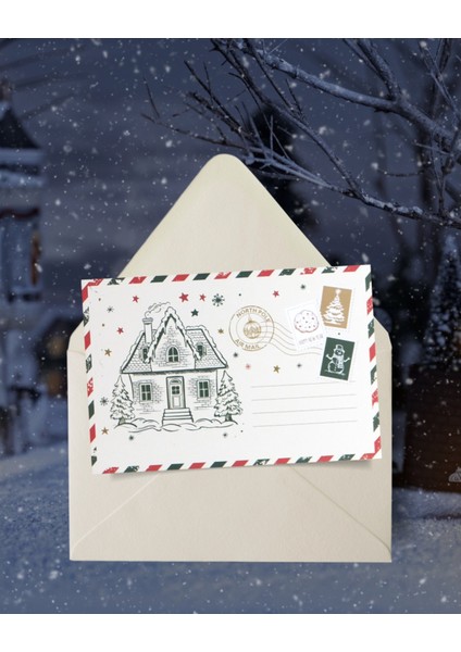 Yılbaşı Ev Temalı Kartpostal Seti, Yeniyıl, Noel, Tebrik ve Hediye Kartları, 25 Adet, 10X15 cm indirimleri