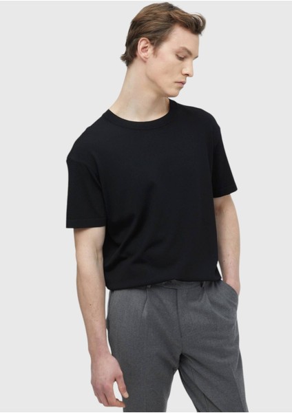 Siyah Bisiklet Yaka Düz Örgü Triko modelleri