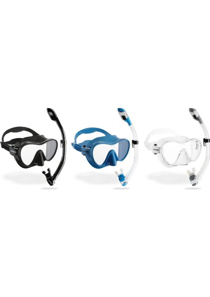F1 Black + Dry Maske Şnorkel Seti Clear-Lıght Blue