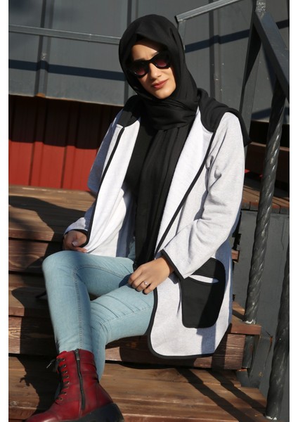 Sezonluk Kapüşonlu Cepli Kadın Uzun Tesettür Ceket