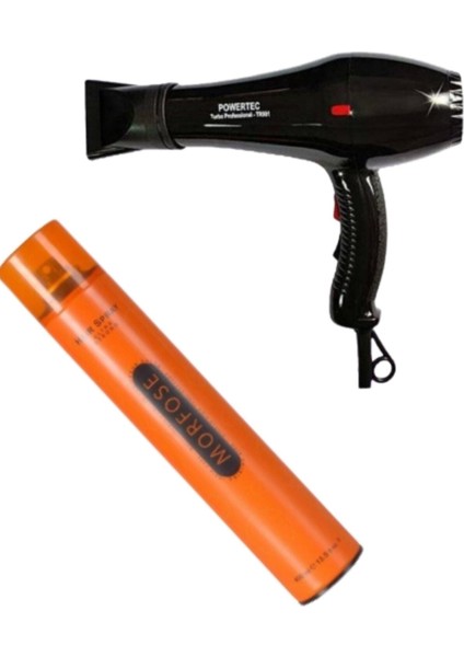 TR901 Fön Makinesi ve Morfose Saç Spreyi, Siyah, Şık ve Kullanışlı Set