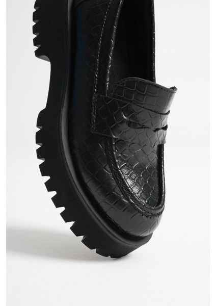 Noir Kadın Günlük Siyah Kroko Loafer Ayakkabı modelleri