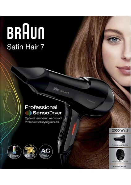 2000W Siyah Saç Kurutma Makinesi, Hızlı ve Güçlü Kurutma Sağlar