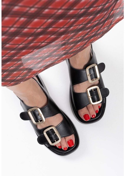 Shery Siyah Cilt Sandalet modelleri