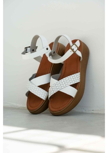 Orwell Beyaz Hakiki Deri Sandalet