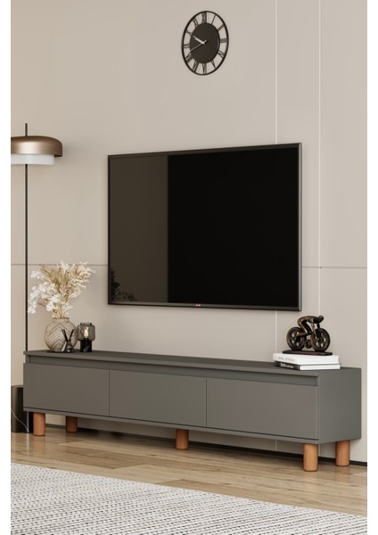 Mila gri Mdf 180 cm Tv Ünitesi-Raflı,kapaklı,ayaklı fiyatları