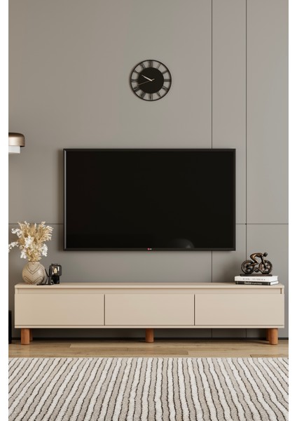 Mila bej Mdf 180 cm Tv Ünitesi-Raflı,kapaklı,ayaklı