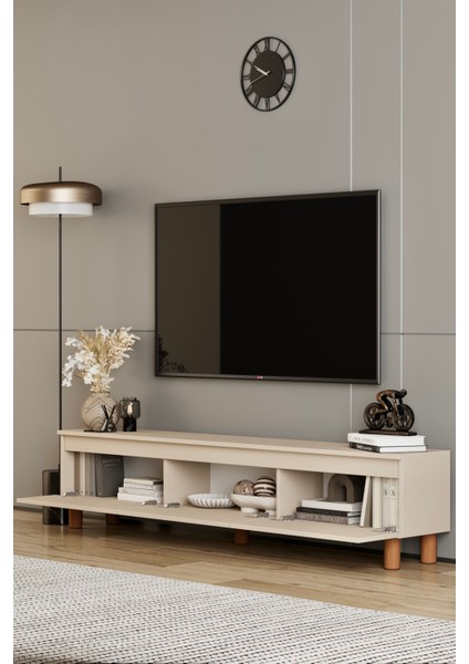Mila bej Mdf 180 cm Tv Ünitesi-Raflı,kapaklı,ayaklı fırsatları