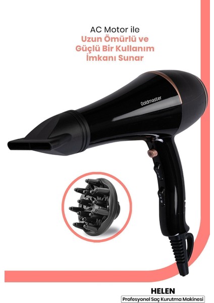Siyah Profesyonel Turbo Ultra Ince Saç Kurutma Fön Makinesi ve Difüzör Başlık
