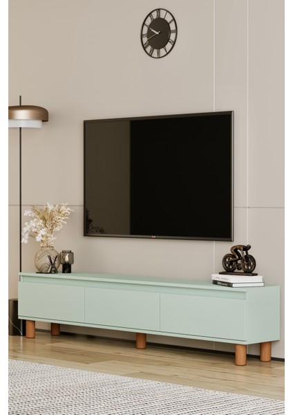 Mila mint yeşili Mdf 180 cm Tv Ünitesi-Raflı,kapaklı,ayaklı fiyatları
