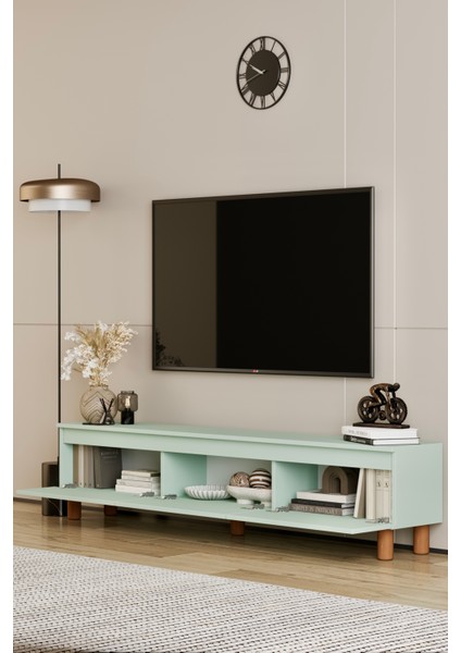 Mila mint yeşili Mdf 180 cm Tv Ünitesi-Raflı,kapaklı,ayaklı fırsatları