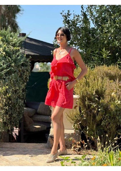 NC31621 Önü Fırfırlı Keten Italyan Şortlu Takım Mercan fiyatları