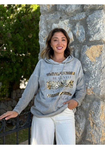 NC56152 Italyan Leopar Baskılı Kapüşonlu Sweatshirt Gri modelleri