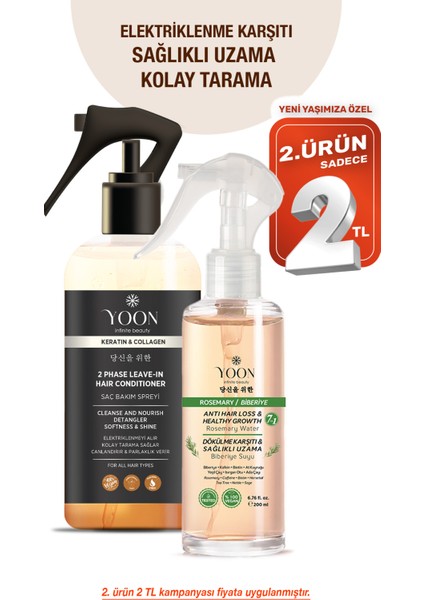 2'li Vegan Saç Spreyi - Biberiyeli Saç Bakım Suyu - 7 Doğal Aktifli - Keratin ve Kolajen İçerikli Set