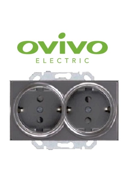 Füme Ikili Topraklı Piriz Çerçevesiz Grano - Priz ve Anahtar Için Uyumlu Çerçeve