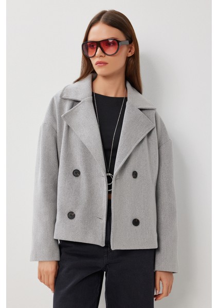 Kruvaze Kısa Kaşe Kaban LGP0029 Gri