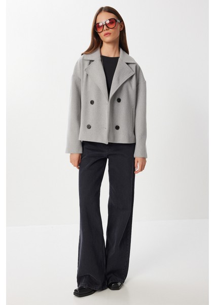 Kruvaze Kısa Kaşe Kaban LGP0029 Gri modelleri