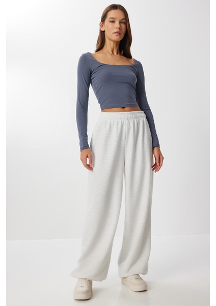 Barrel Fit Stoperli Örme Eşofman Altı LUB0254 Gri Melanj fiyatları